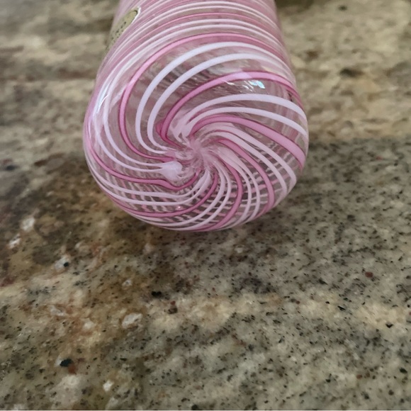 Venetian Murano White Latticino Striped Perfume Bottle Gold Fleck Stopper PINK - Picture 6 of 10